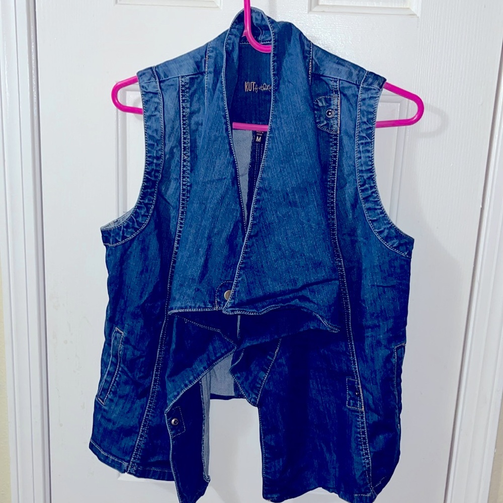 Kut from the Kloth Womens Denim Blue Jean Vest Draped Fromt